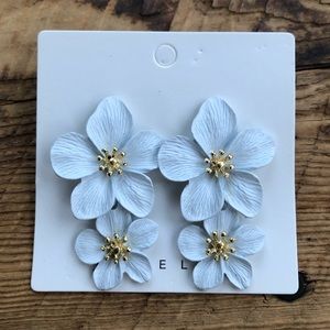 Hibiscus White Double Flower Earrings CUTE!
